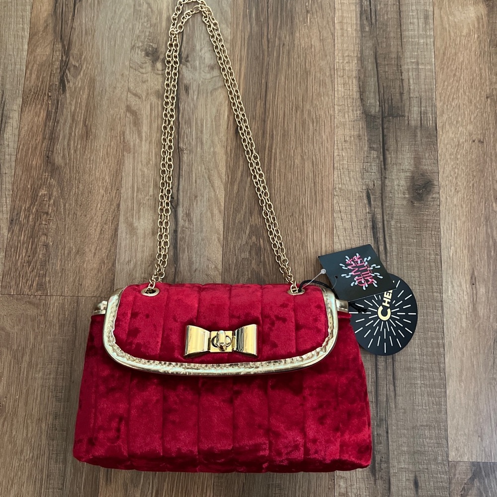 oliva miller handbag Collection red Gold velvet Chain Strap Small Bag 5x9